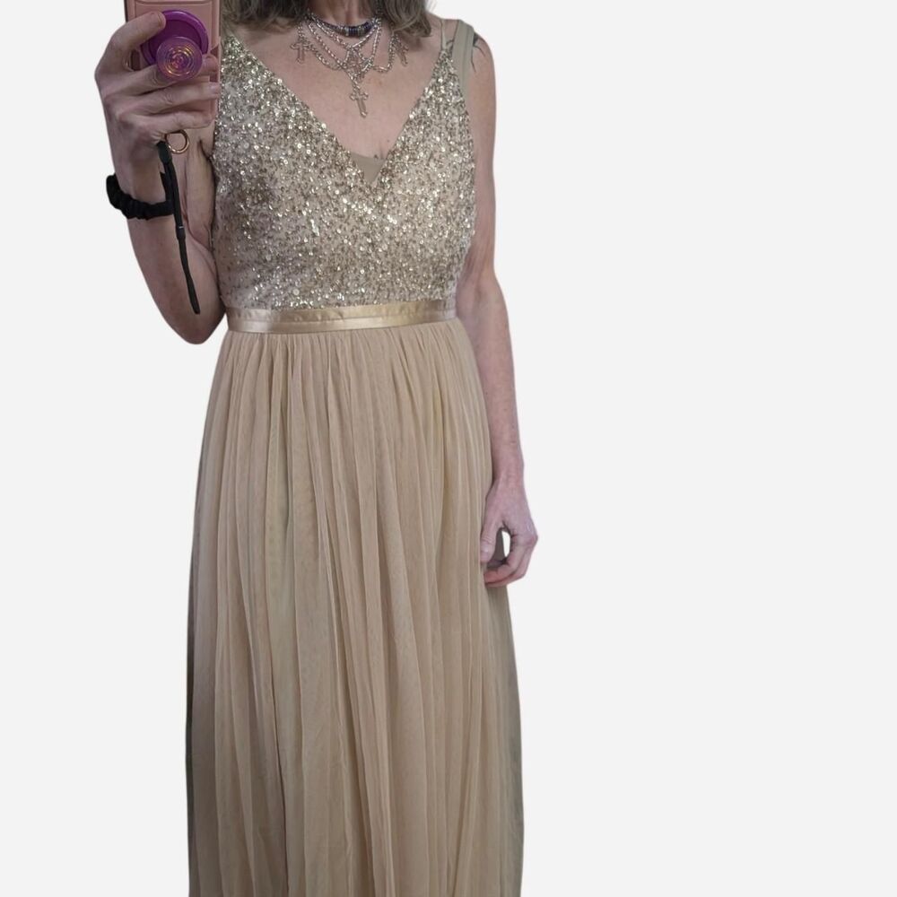 Bhldn Beaded Champagne Gold Maxi Dress